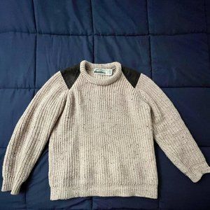 Aran Crafts Wool Irish Fishermans Rib Sweater with Patches (Skiddaw)